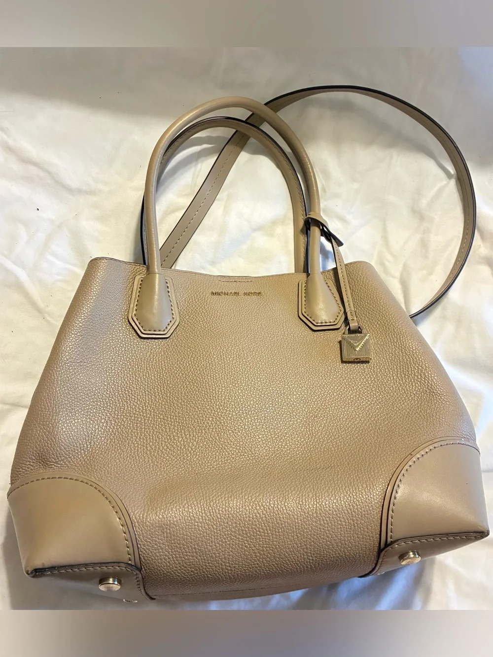 Michael Kors Pebbled Leather Satchel in Taupe